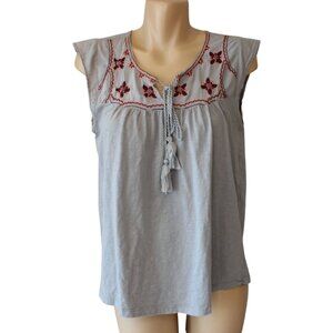California Moonrise Peasant Top Medium Sleeveless Embroidered Gray ca271